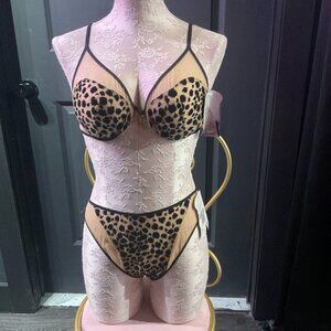 VTG Vintage satin by Amir Leopard Print Lingerie Set Size B36 Brown